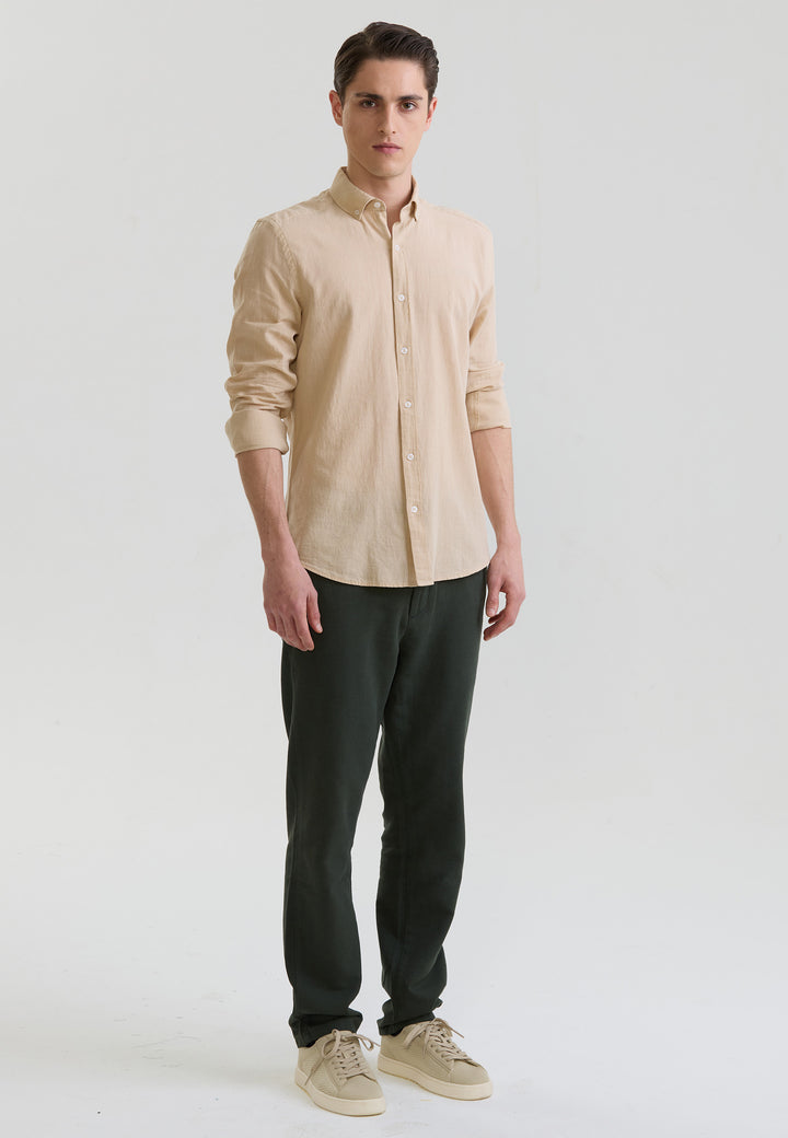 Men Basic Long Sleeve Linen Shirt