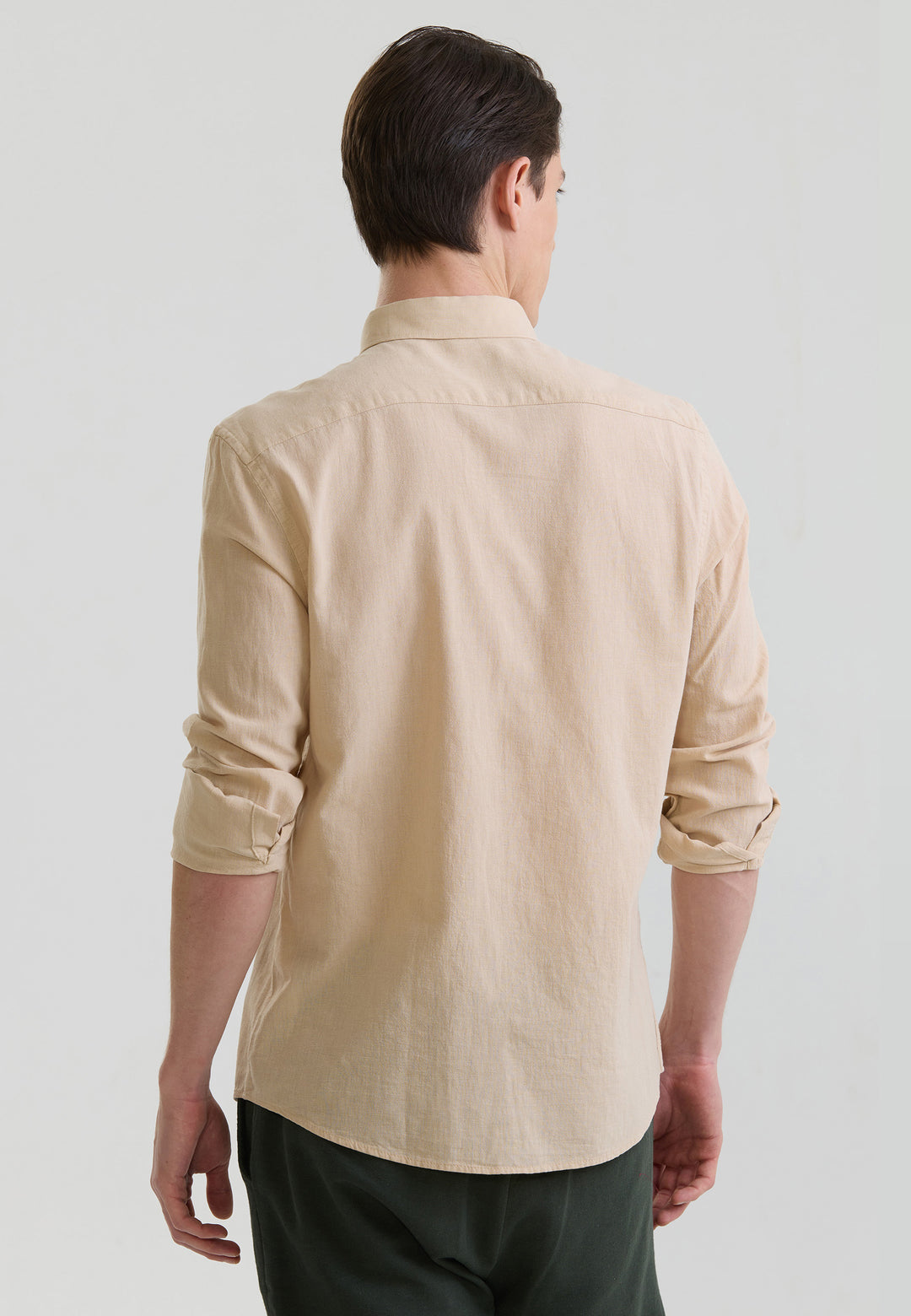 Men Basic Long Sleeve Linen Shirt