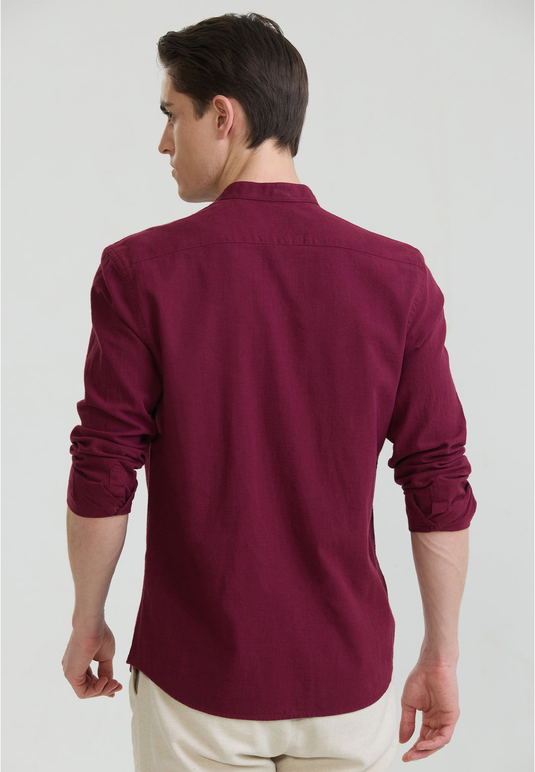 Men Mandarin Collar Long Sleeve Linen Shirt