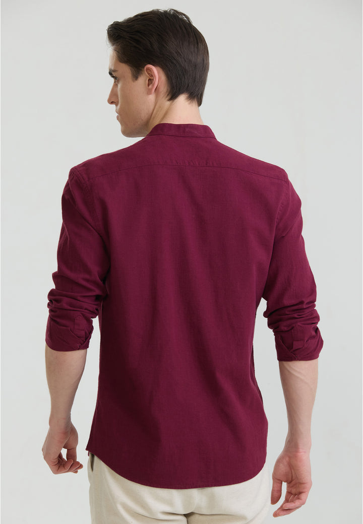 Men Mandarin Collar Long Sleeve Linen Shirt