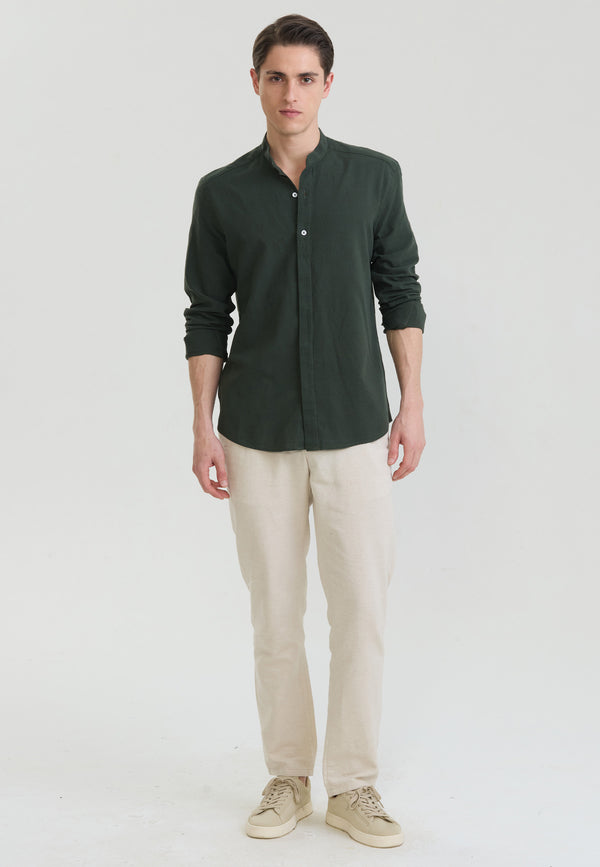 Mandarin Collar Long Sleeve Linen Shirt