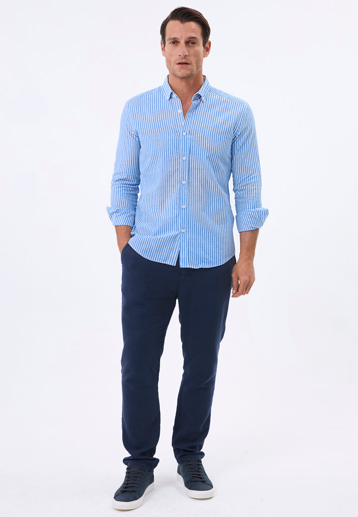 Men Striped Long Sleeve Linen Shirt