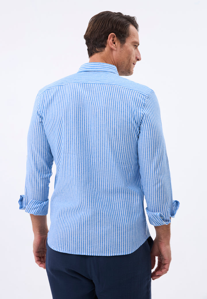 Men Striped Long Sleeve Linen Shirt