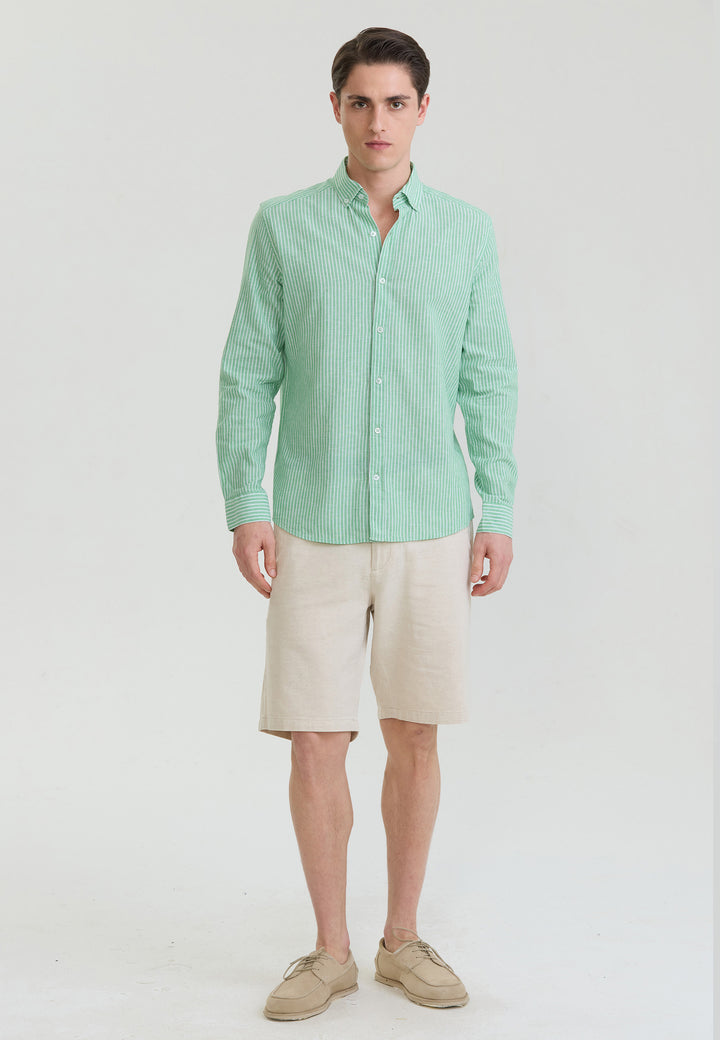 Men Striped Long Sleeve Linen Shirt