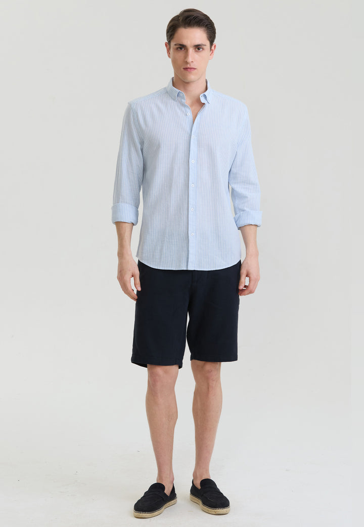 Men Striped Long Sleeve Linen Shirt