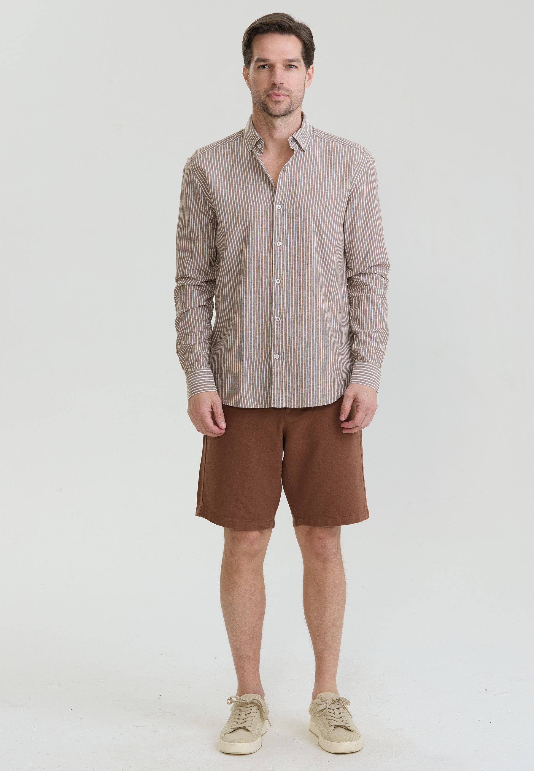 Men Striped Long Sleeve Linen Shirt