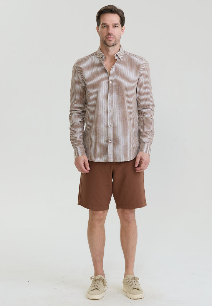 Men Striped Long Sleeve Linen Shirt