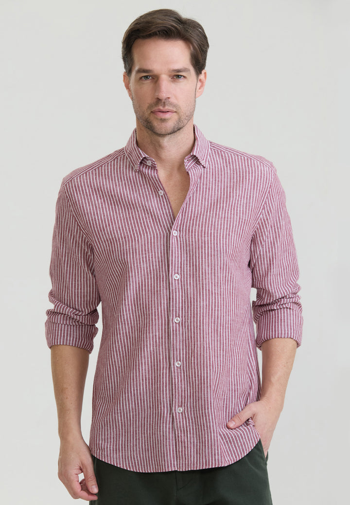Men Striped Long Sleeve Linen Shirt