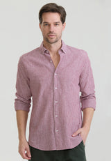 Chemise en lin à manches longues rayée pour homme - Marron