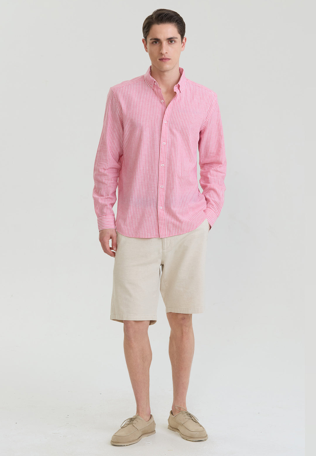 Men Striped Long Sleeve Linen Shirt