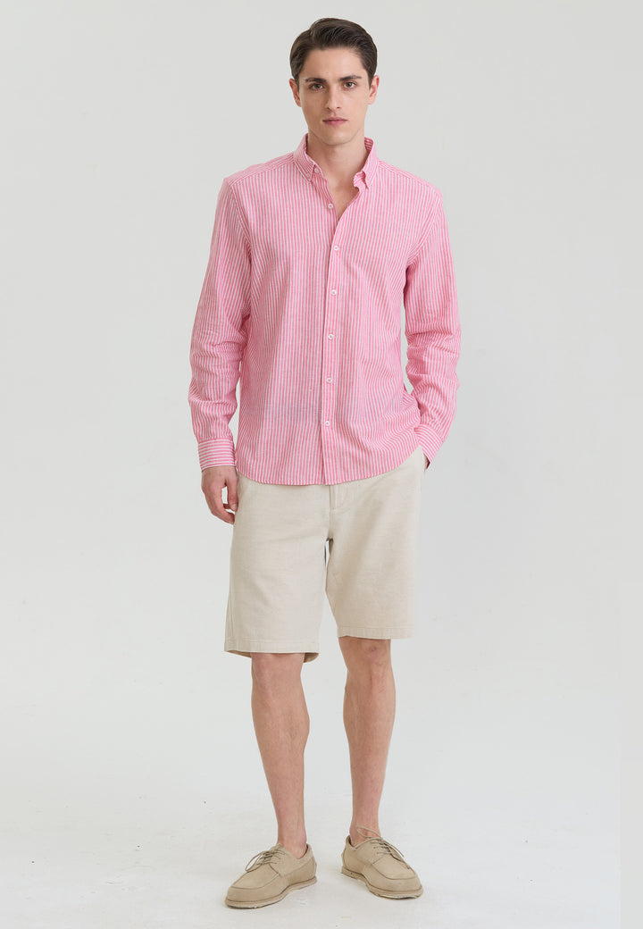Men Striped Long Sleeve Linen Shirt