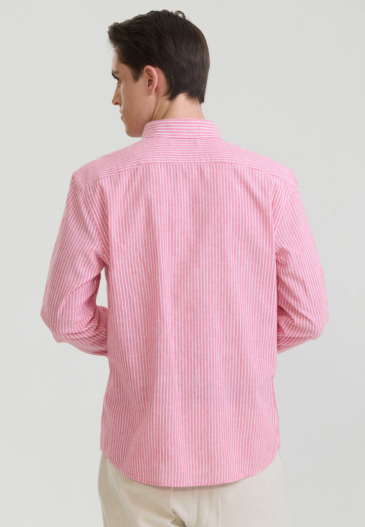 Men Striped Long Sleeve Linen Shirt