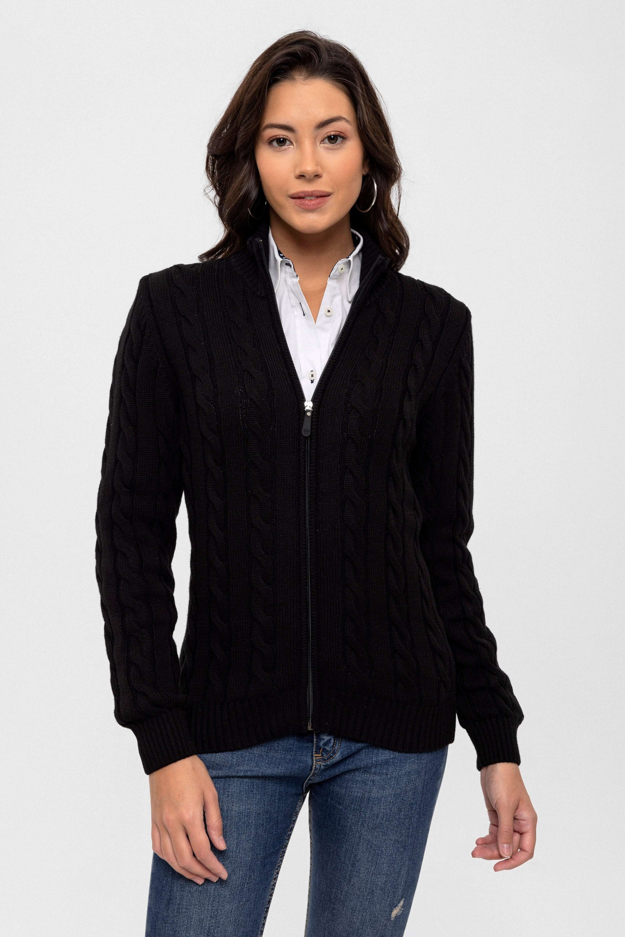 Cable Knit Full Zipper Long Sleeve Cardigan