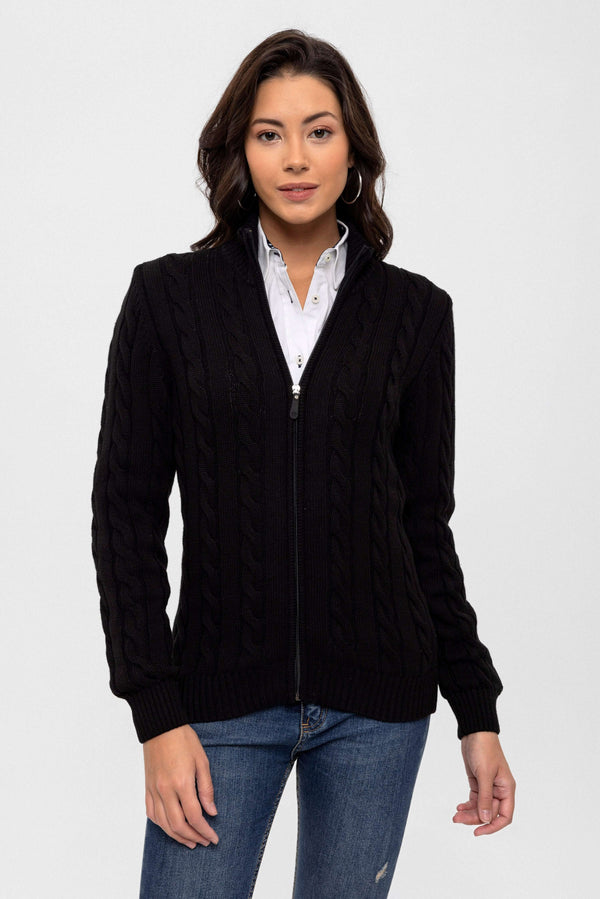 Cable Knit Full Zipper Long Sleeve Cardigan