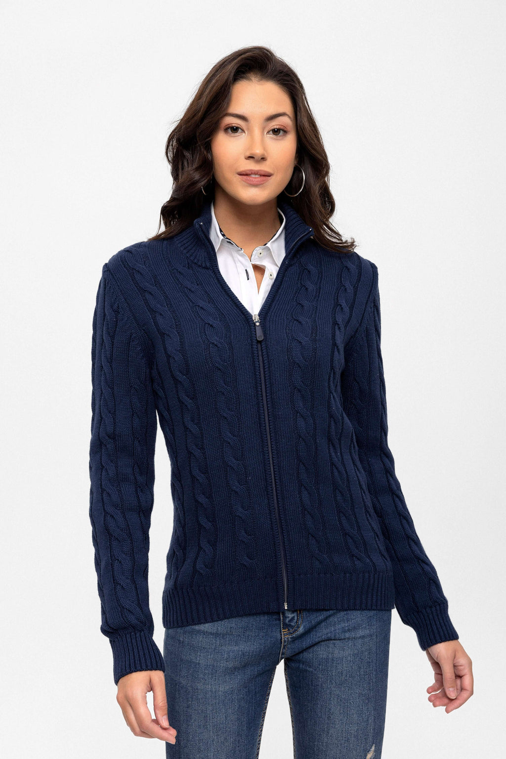 Cable Knit Full Zipper Long Sleeve Cardigan