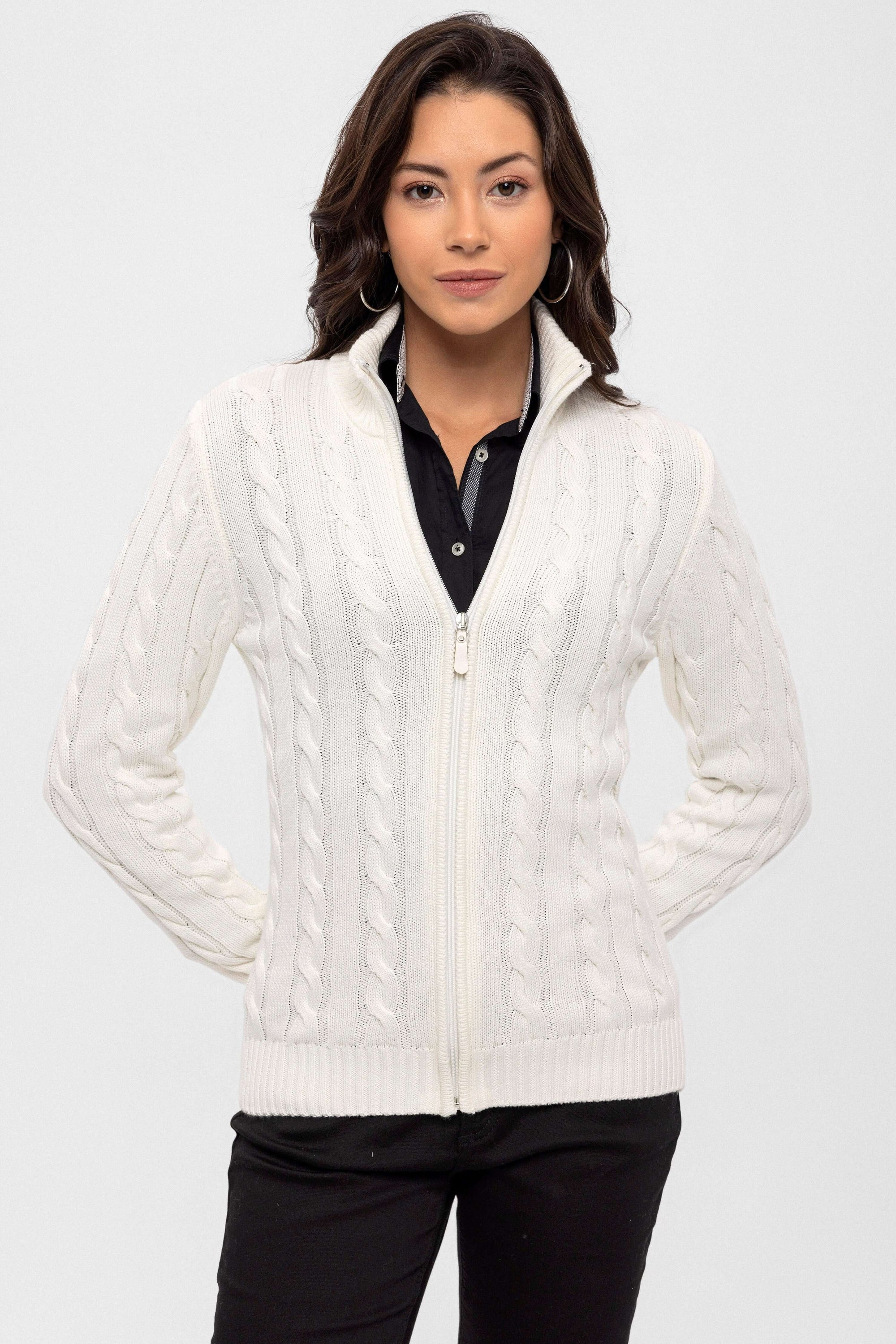 Cable Knit Full Zipper Long Sleeve Cardigan