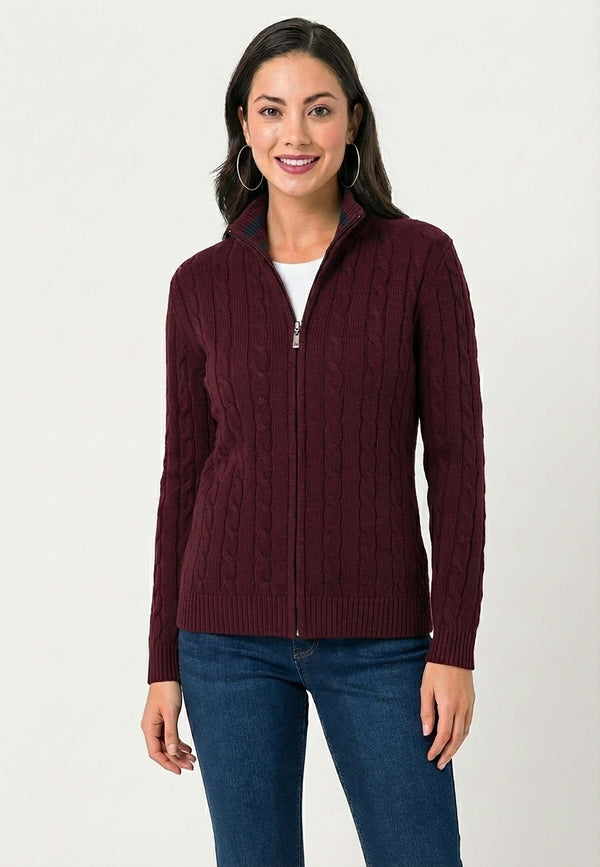 Cable Knit Full Zipper Long Sleeve Cardigan