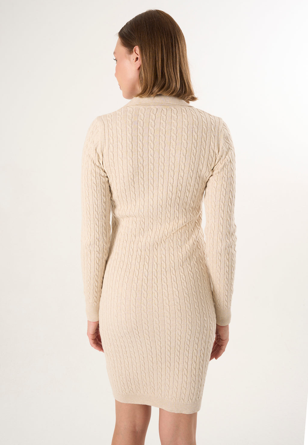 Cable Knit Long Sleeve Polo Dress