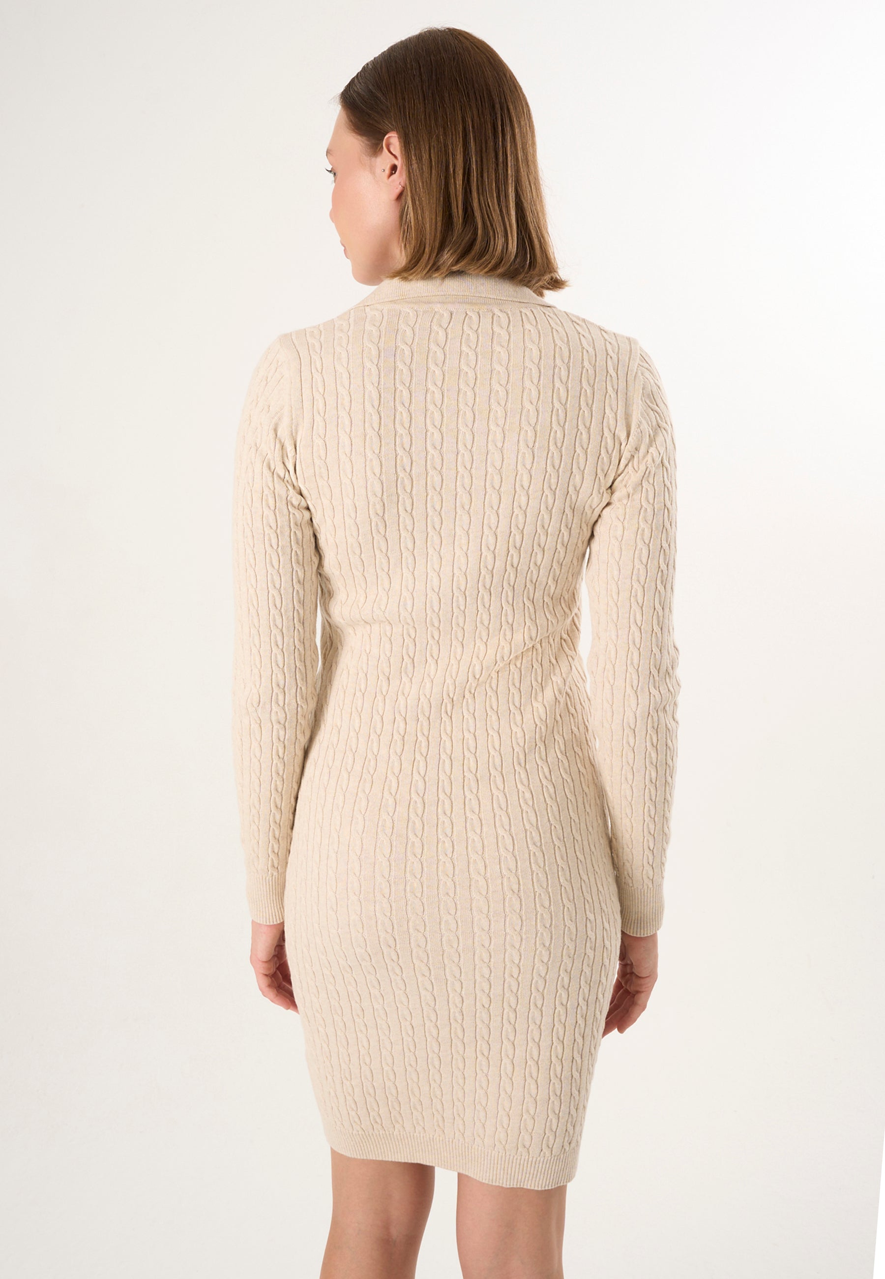 Cable Knit Long Sleeve Polo Dress