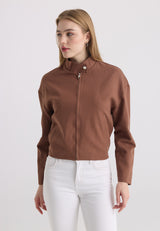 Veste zippée en coton-lin pour femme - Marron