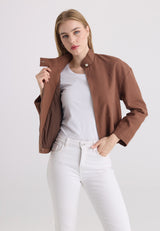 Veste zippée en coton-lin pour femme - Marron