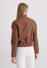 Veste zippée en coton-lin pour femme - Marron