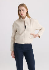 Chaqueta de algodón-lino con cremallera de mujer - Beige