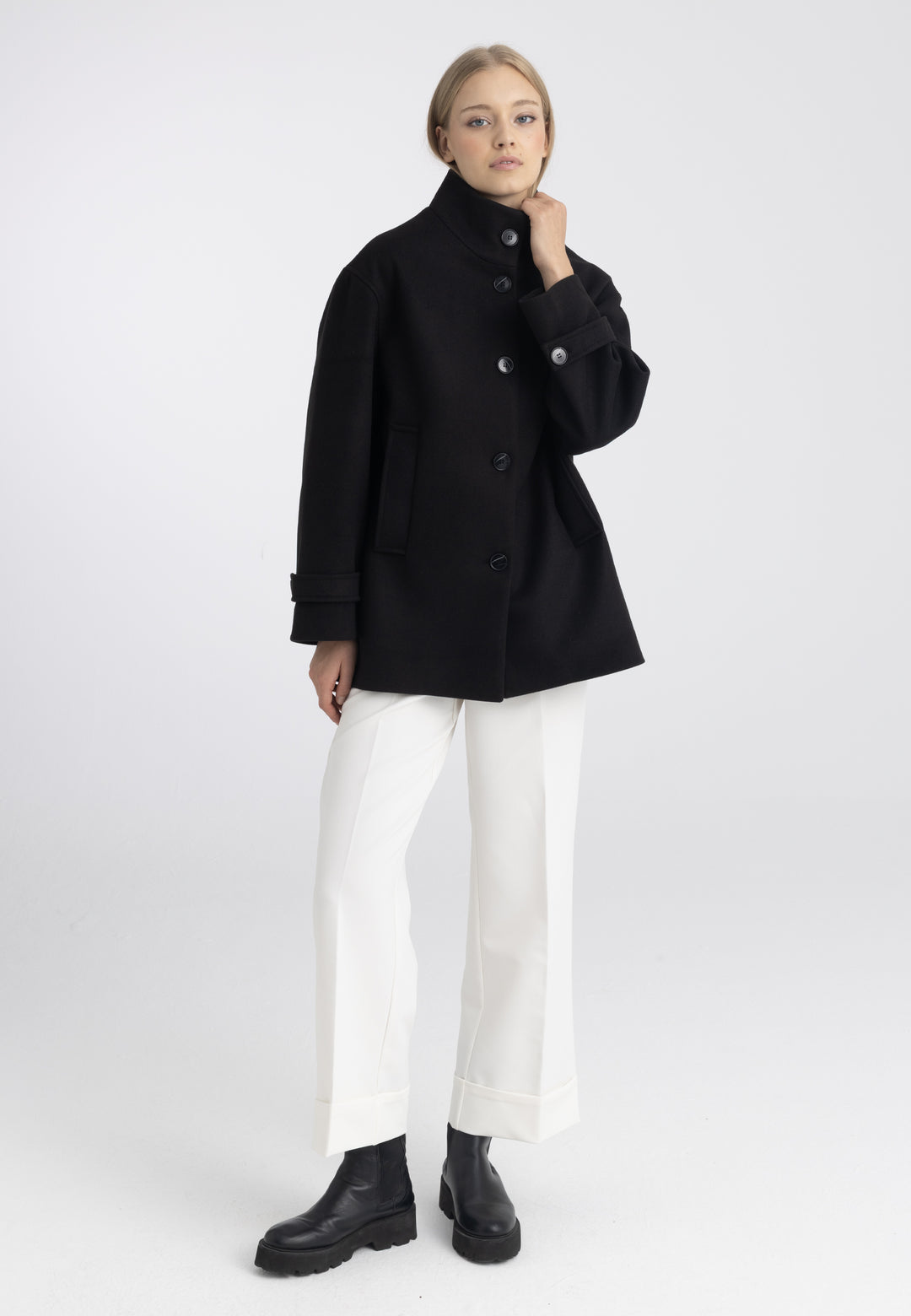 Women’s Wool-Look High Neck Short Coat