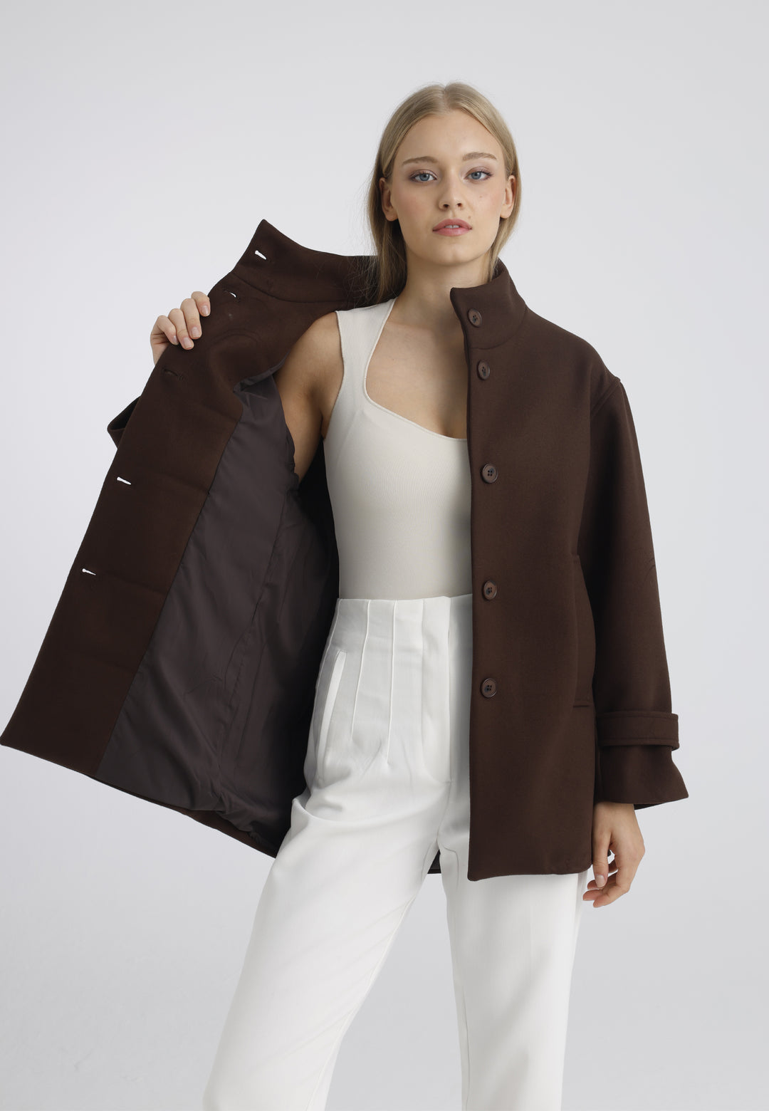 Women’s Wool-Look High Neck Short Coat