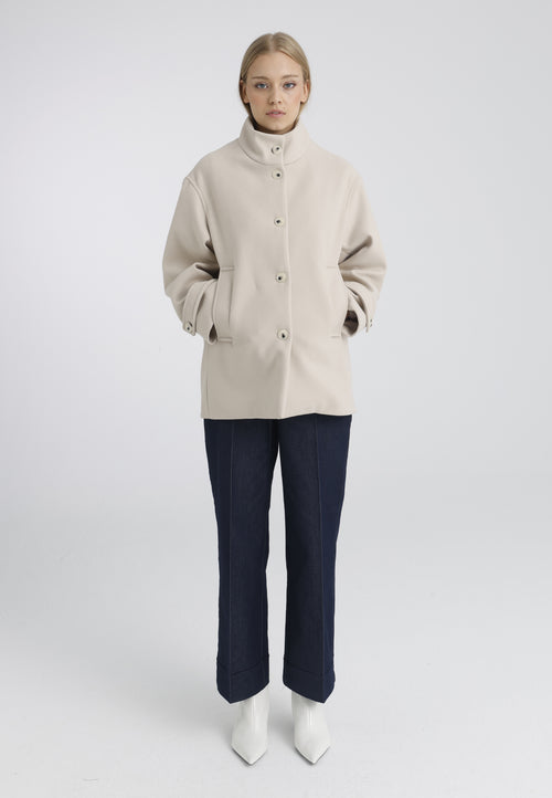 Women’s Wool-Look High Neck Short Coat - Stone
