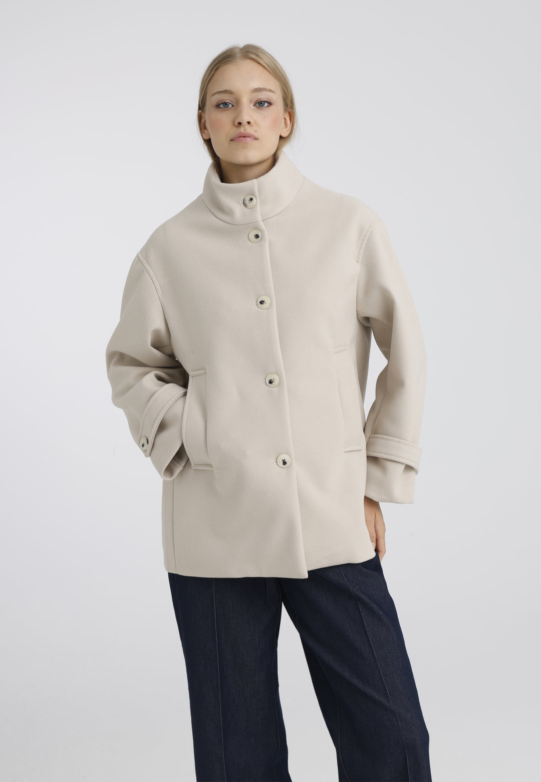 Women’s Wool-Look High Neck Short Coat