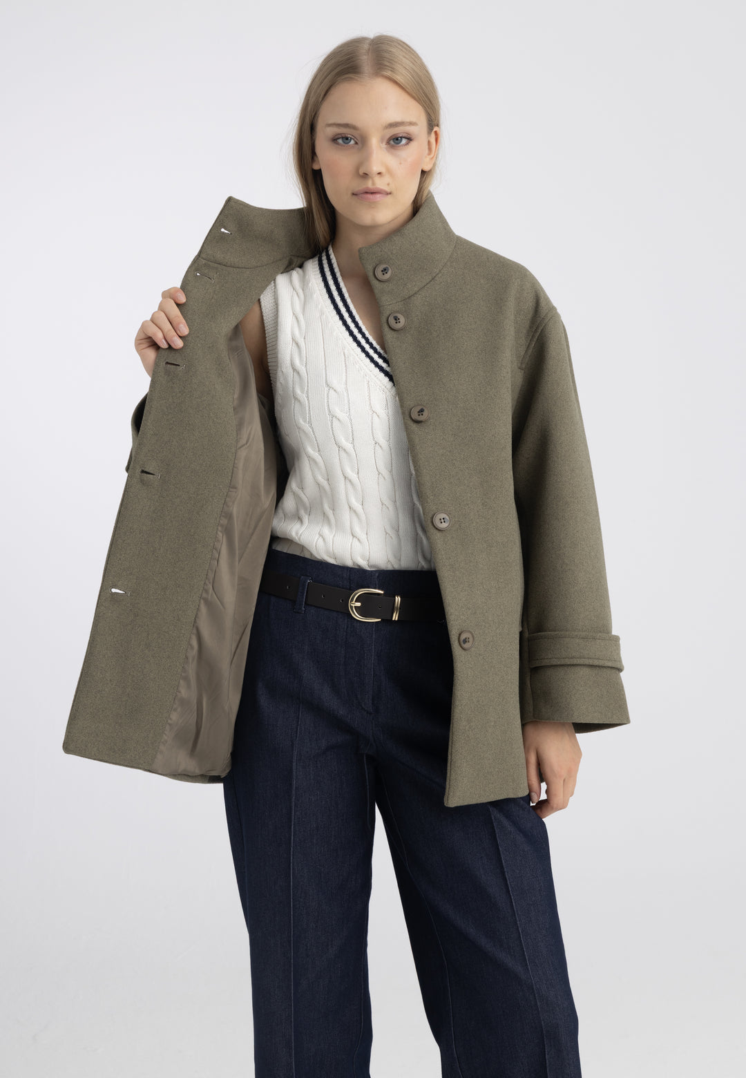 Women’s Wool-Look High Neck Short Coat