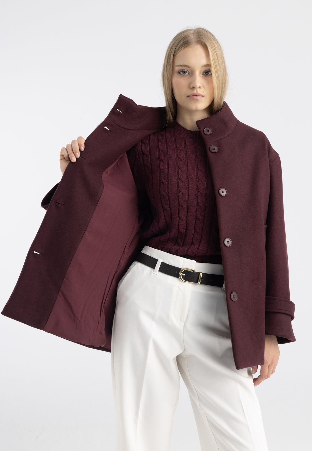 Women’s Wool-Look High Neck Short Coat