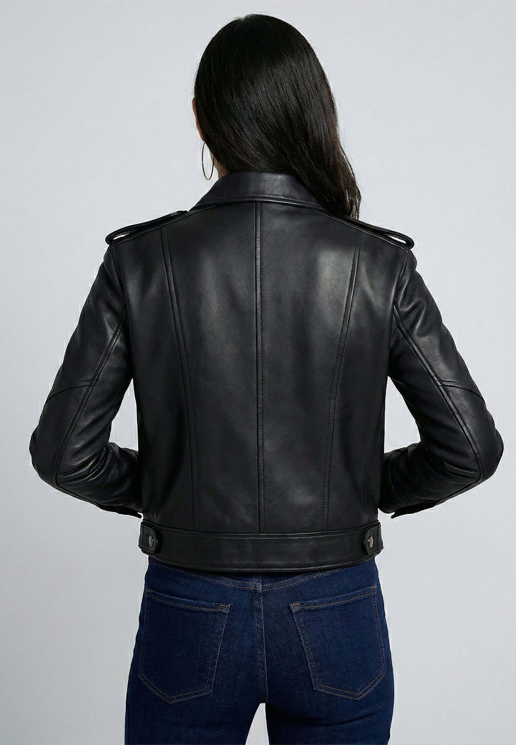 Cropped Leather Jacket with button