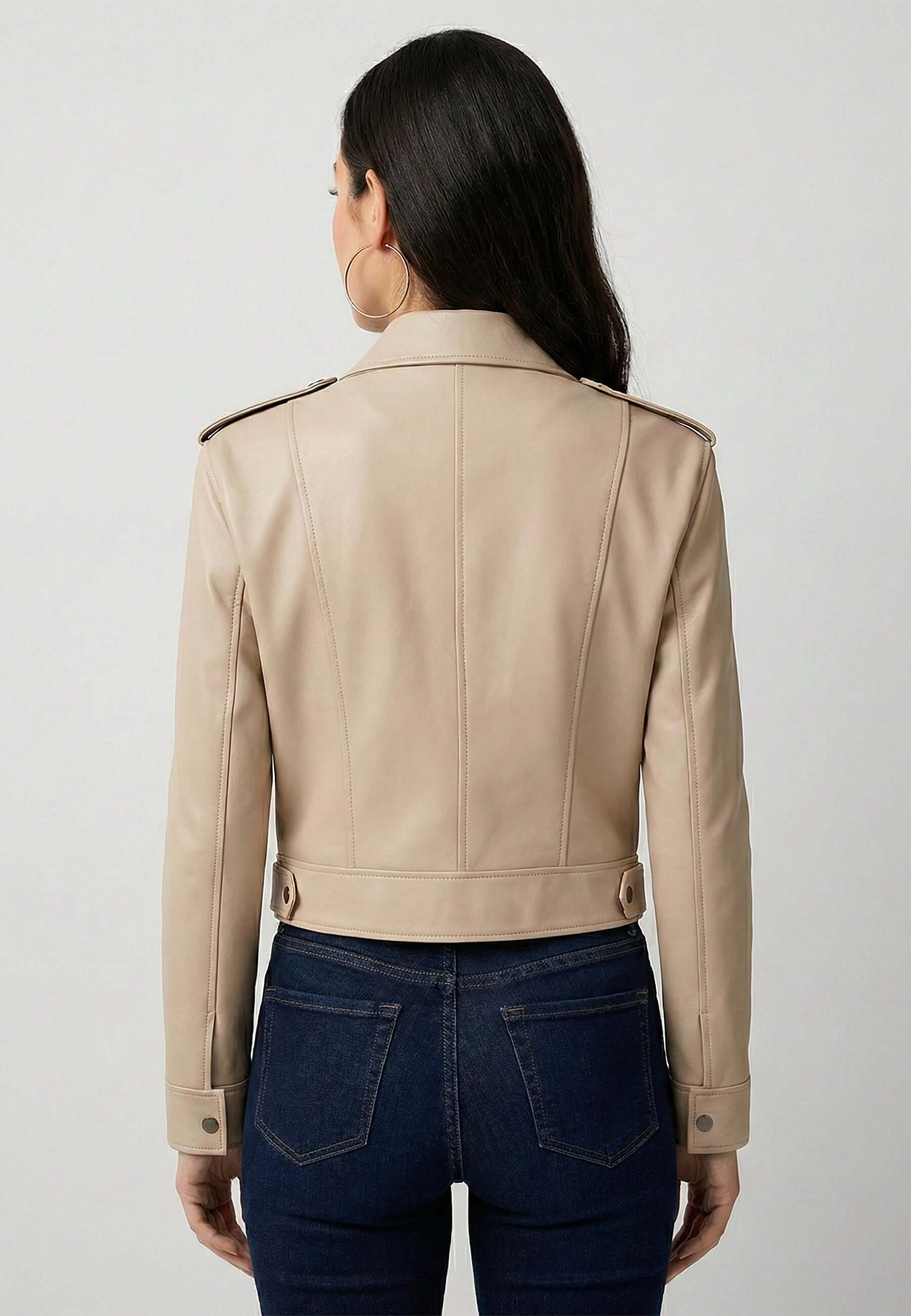 Cropped Leather Jacket with button