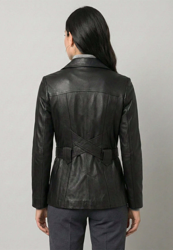 Belted Button-Up Classic Leather Jacket