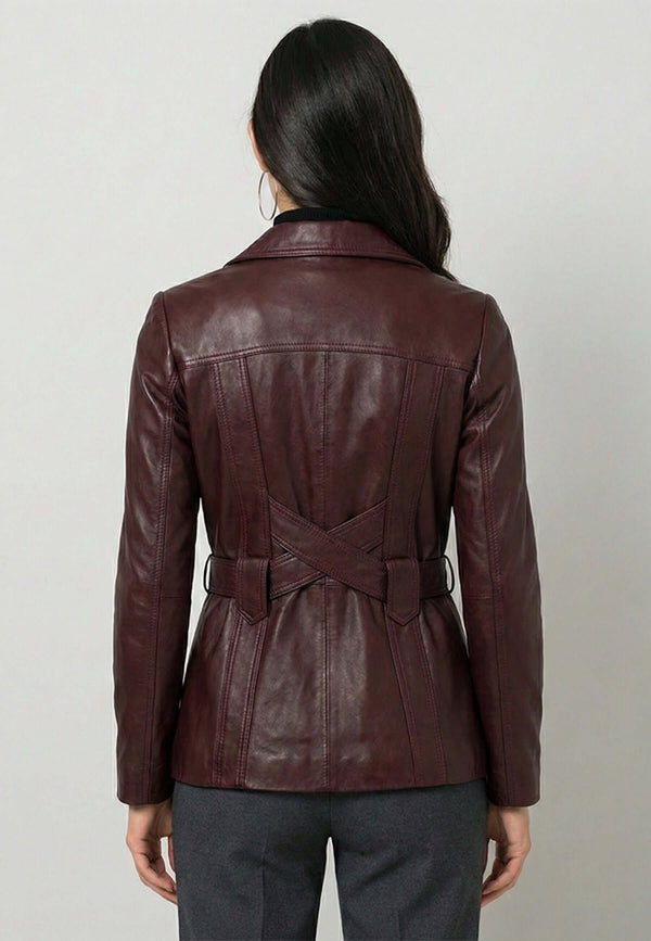 Belted Button-Up Classic Leather Jacket