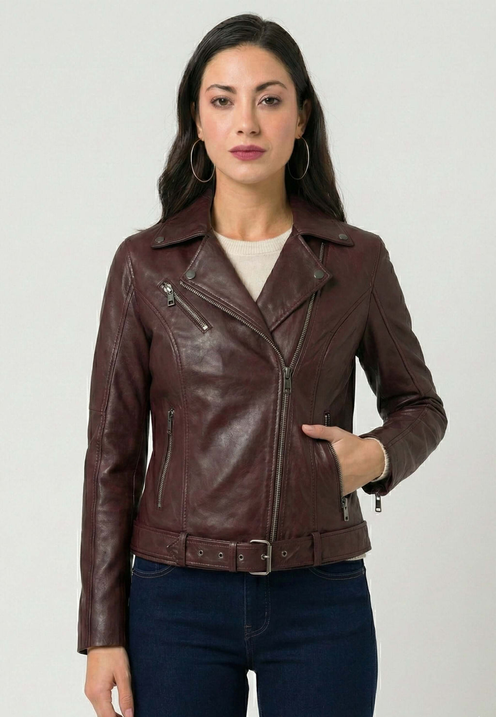 Zip Up Biker Leather Jacket