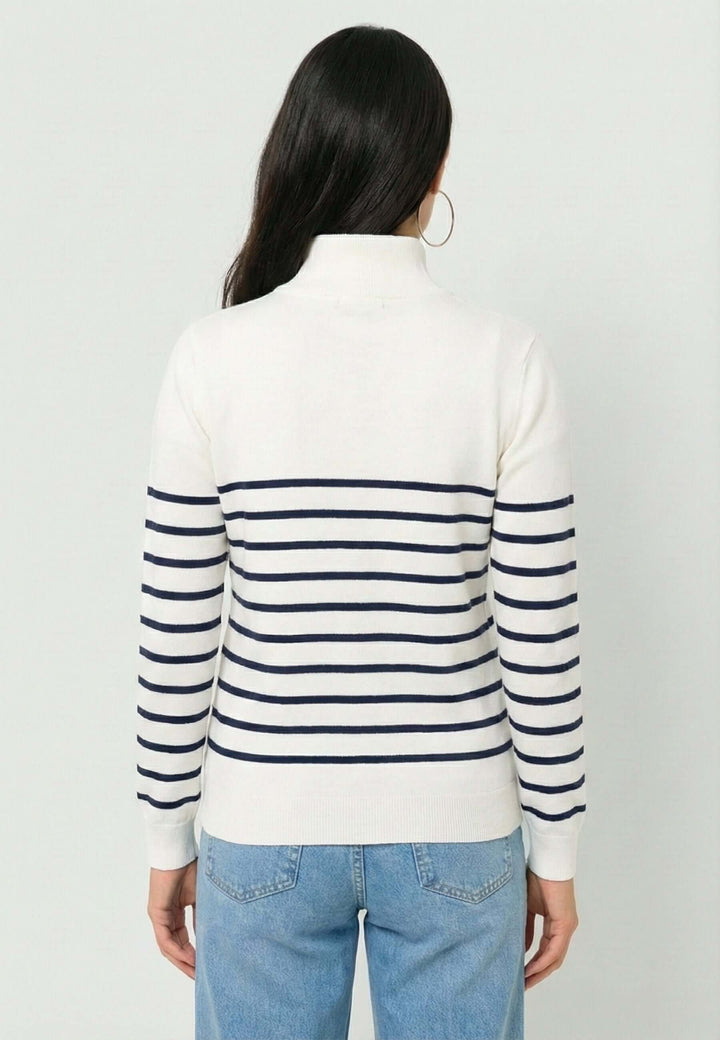 Women Half Zipper Striped Pullover