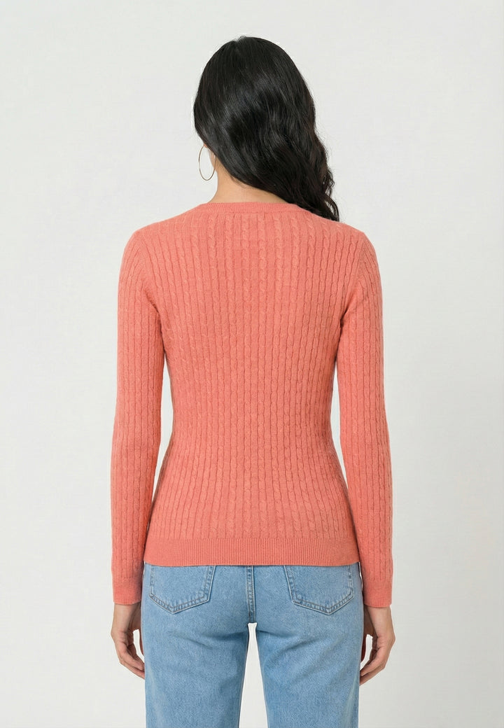 Cable Knit V-Neck Long Sleeve Pullover