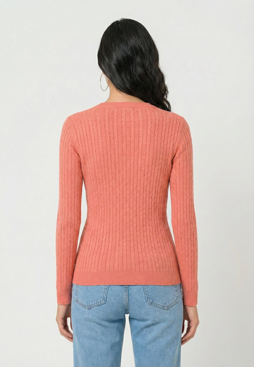 Cable Knit V-Neck Long Sleeve Pullover - Red