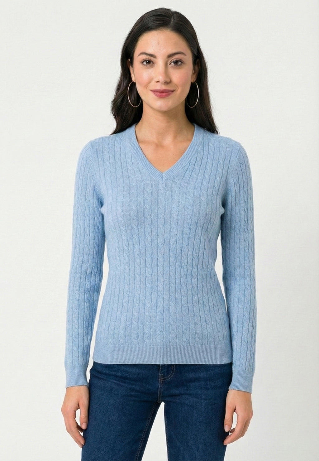 Cable Knit V-Neck Long Sleeve Pullover