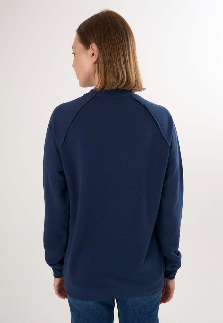 Oversized Crew Neck Sweatshirt with Love embroidery - Dark blue