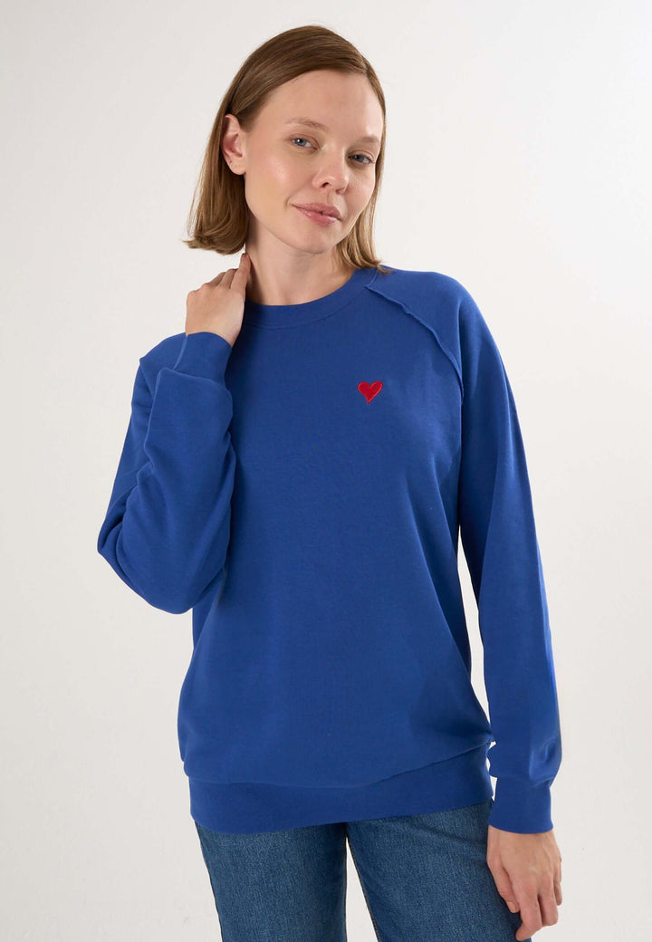 Oversized Crew Neck Sweatshirt with Love embroidery
