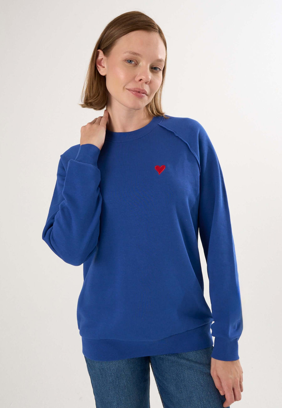 Oversized Crew Neck Sweatshirt with Love embroidery - Brown
