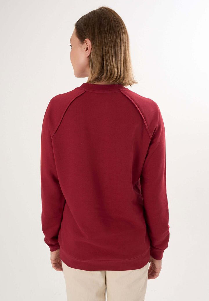 Oversized Crew Neck Sweatshirt with Love embroidery - Bordeaux