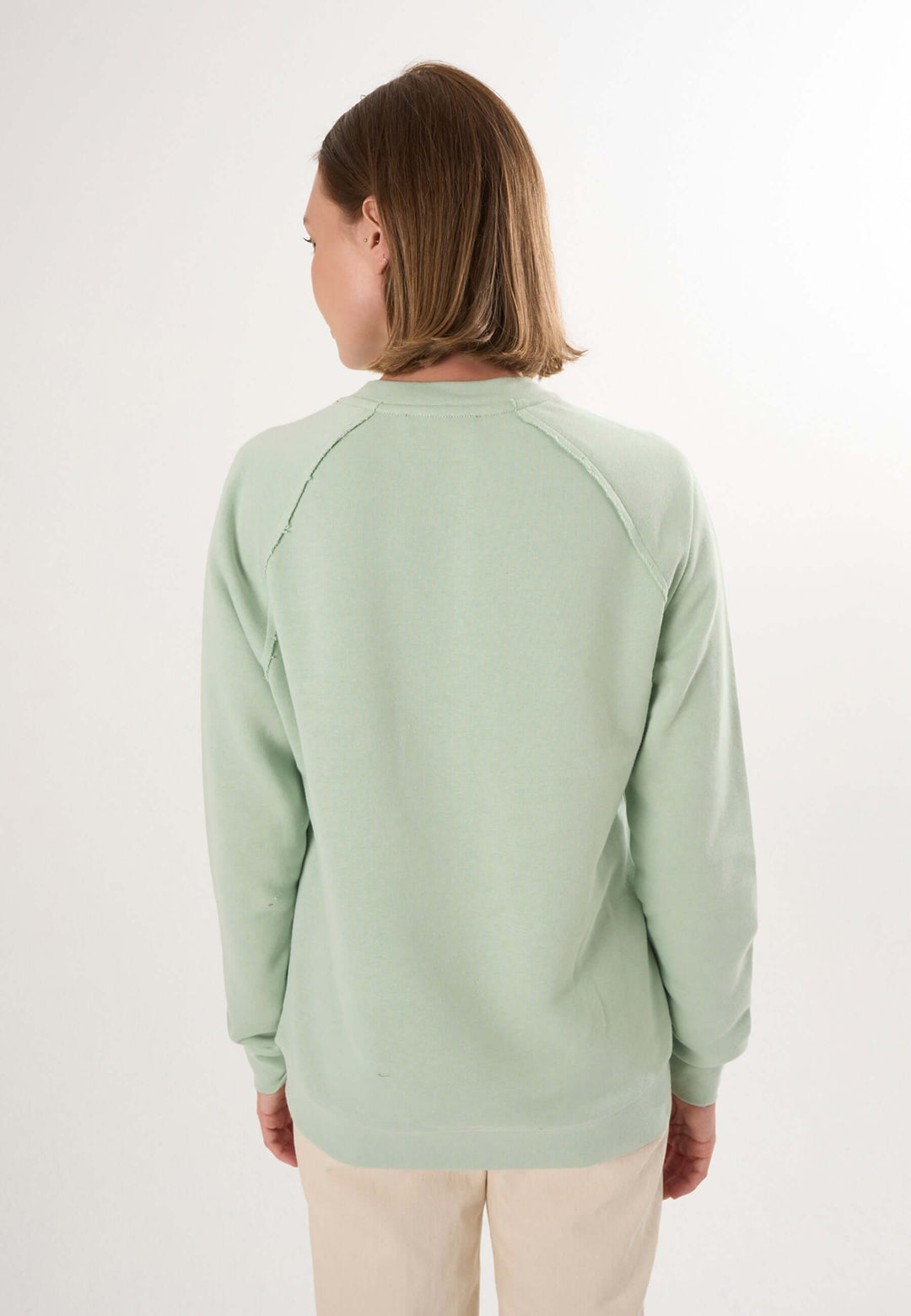 Oversized Crew Neck Sweatshirt with Love embroidery - Light green