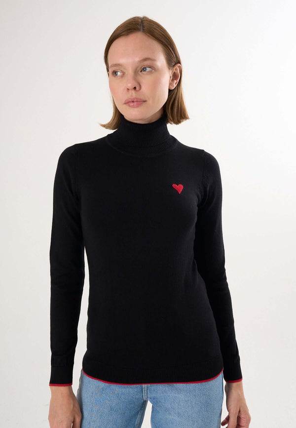 Turtleneck Long Sleeve Pullover with Love embroidery