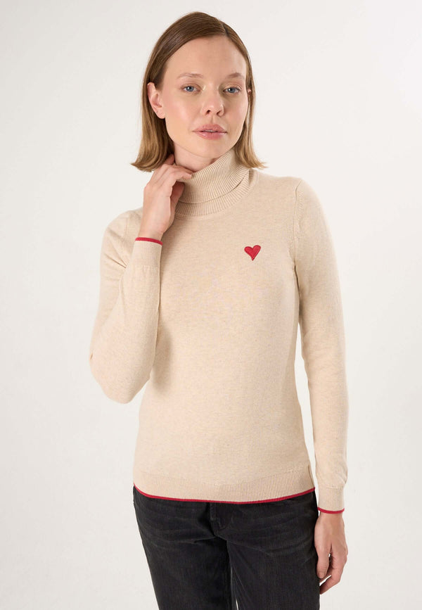 Turtleneck Long Sleeve Pullover with Love embroidery
