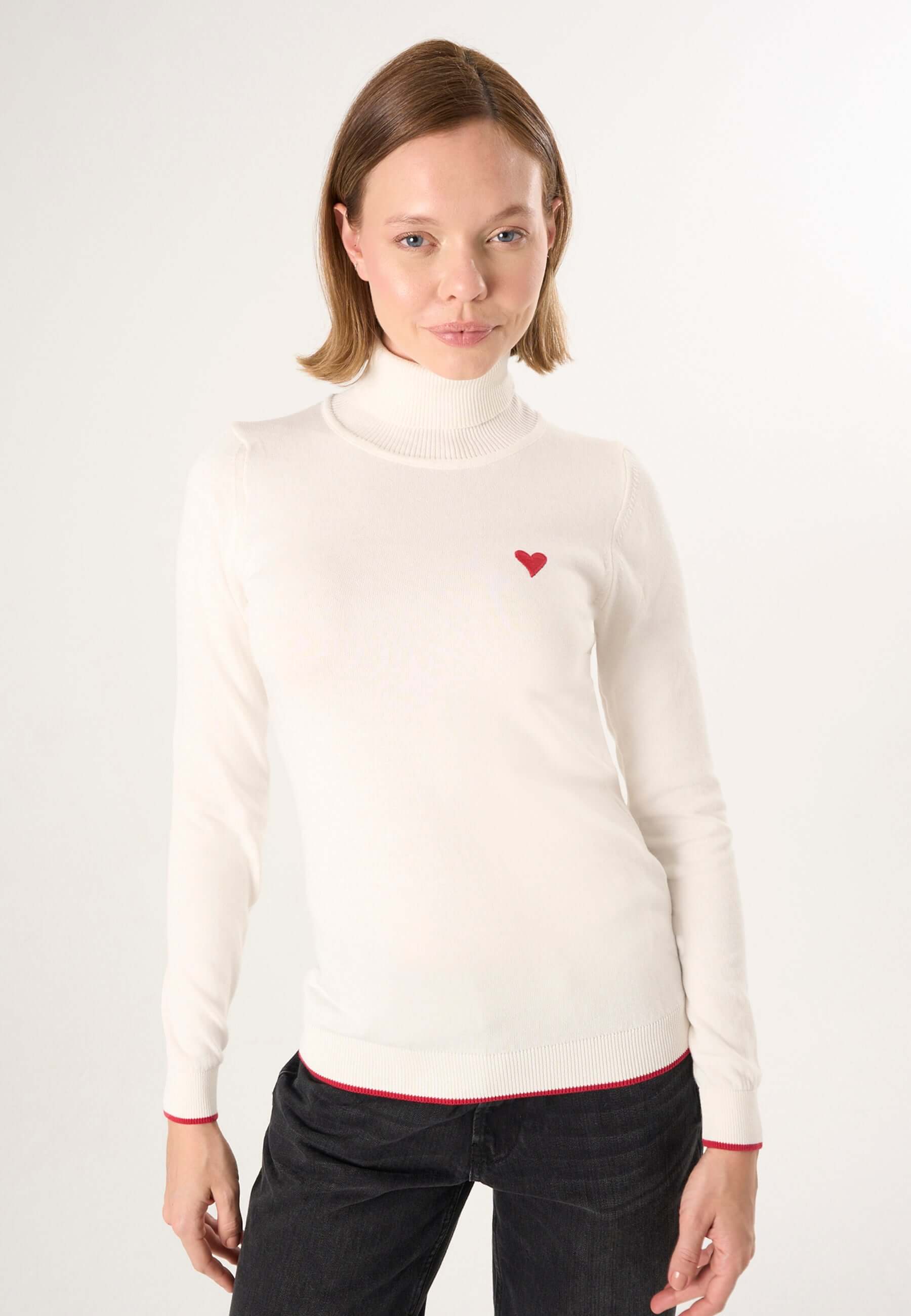 Turtleneck Long Sleeve Pullover with Love embroidery